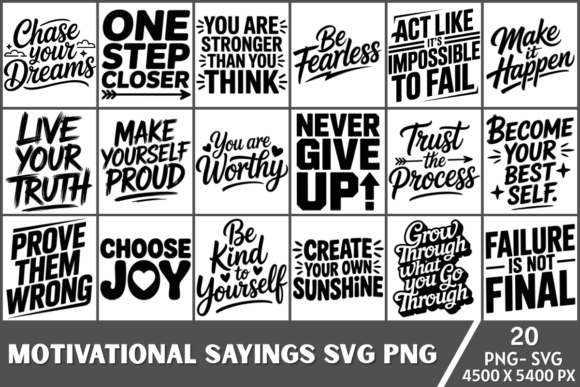 Boosting Brand Energy with Motivational Sayings SVG PNG Bundle