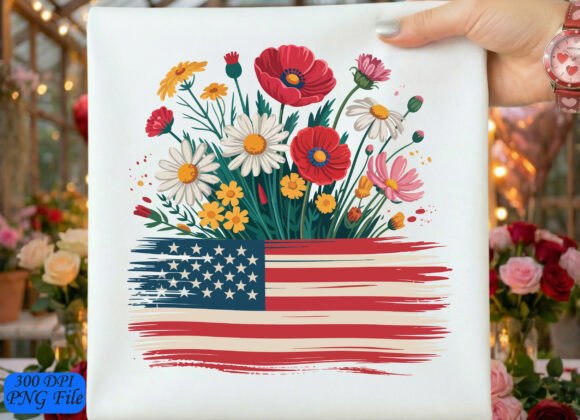 Patriotic Floral USA Flag Graphics for T-Shirt Designs