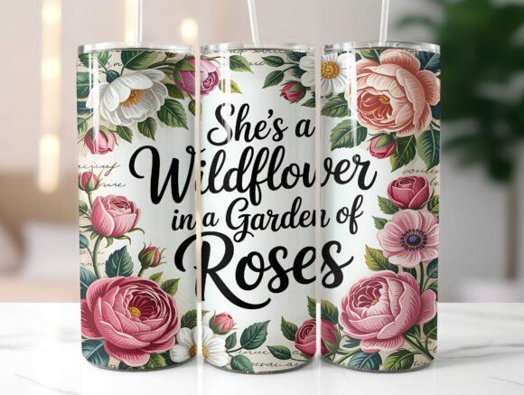 Wildflower Quote Floral Tumbler Wrap Graphics